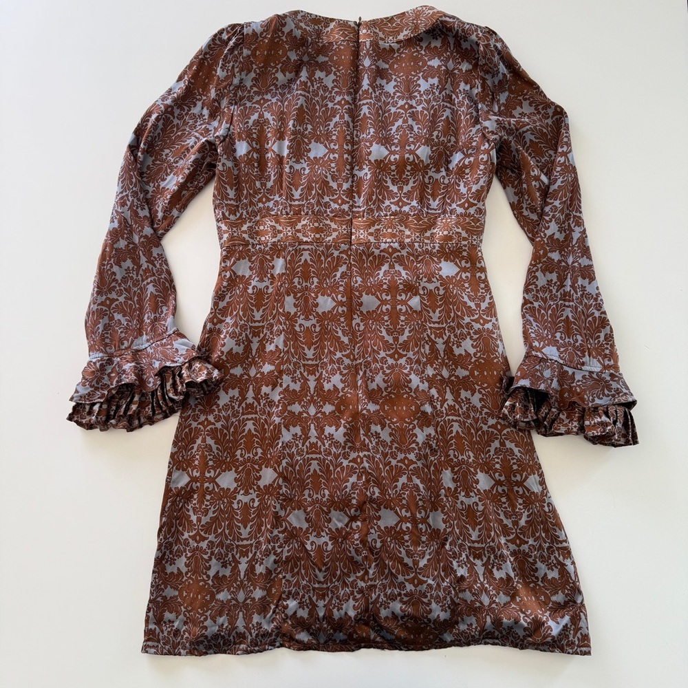 Nanette Lepore Capriccio Dress-100% silk- Ruffle-Blue-Brown- Y2K-Dance-Size 10 - Picture 4 of 15